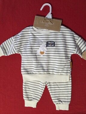 Lila & Jack Cream & Gray Striped 'Trick or Treat' Halloween Jogger Set